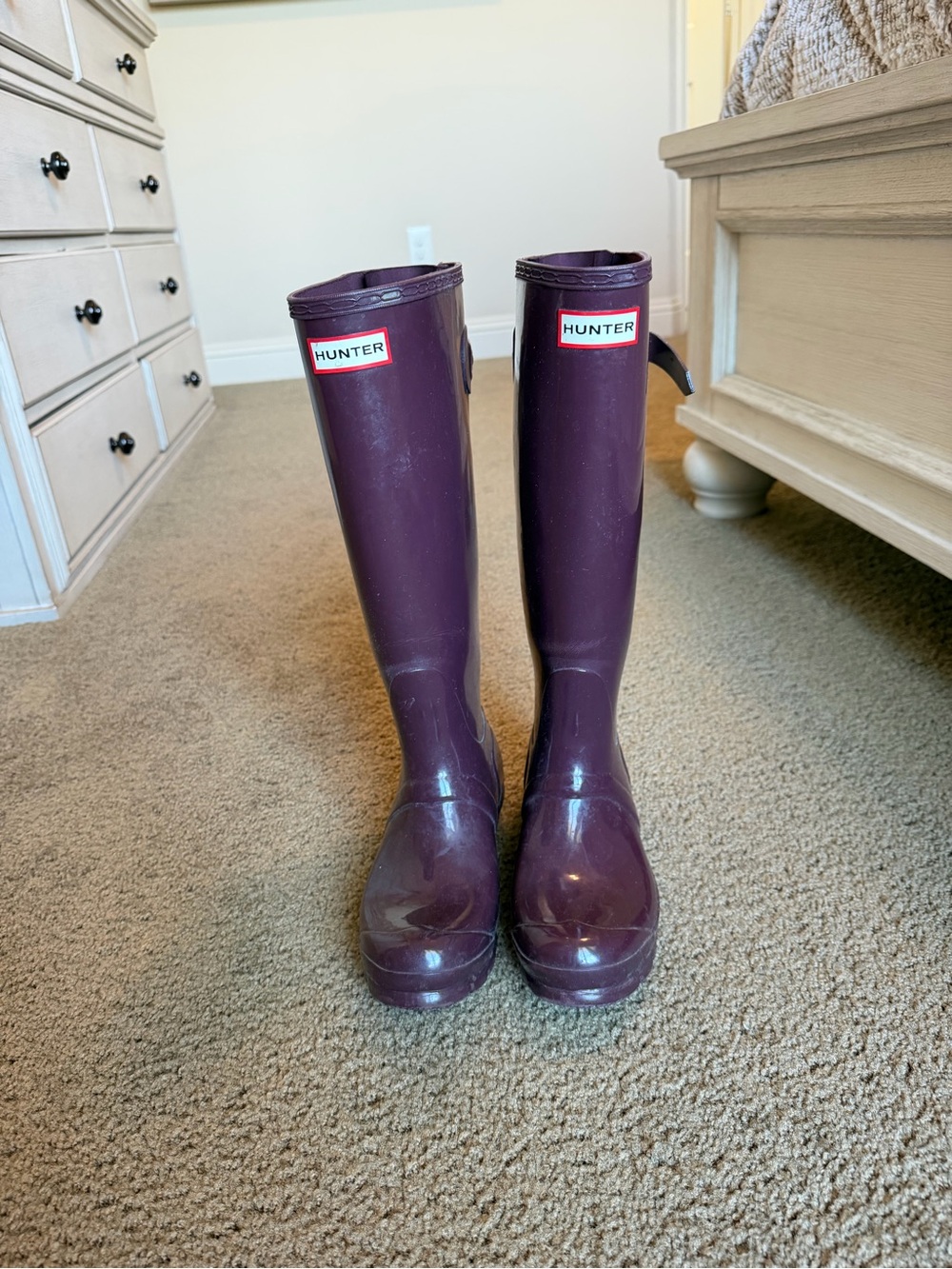 Hunter Tall Gloss Rain Boots in Plum